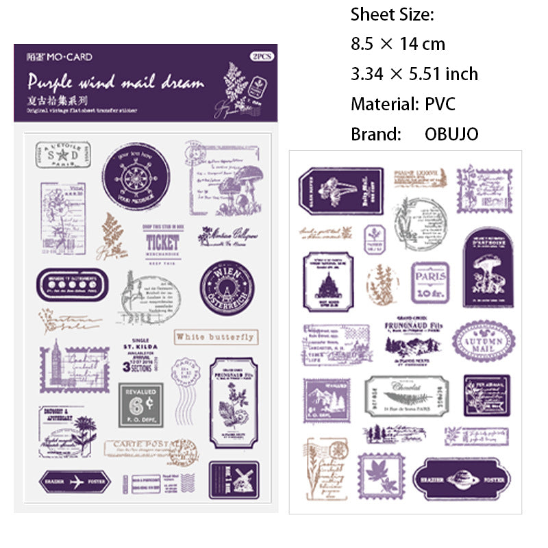2 Sheets Botanical Post Stamp Transfer Stickers FGSJ