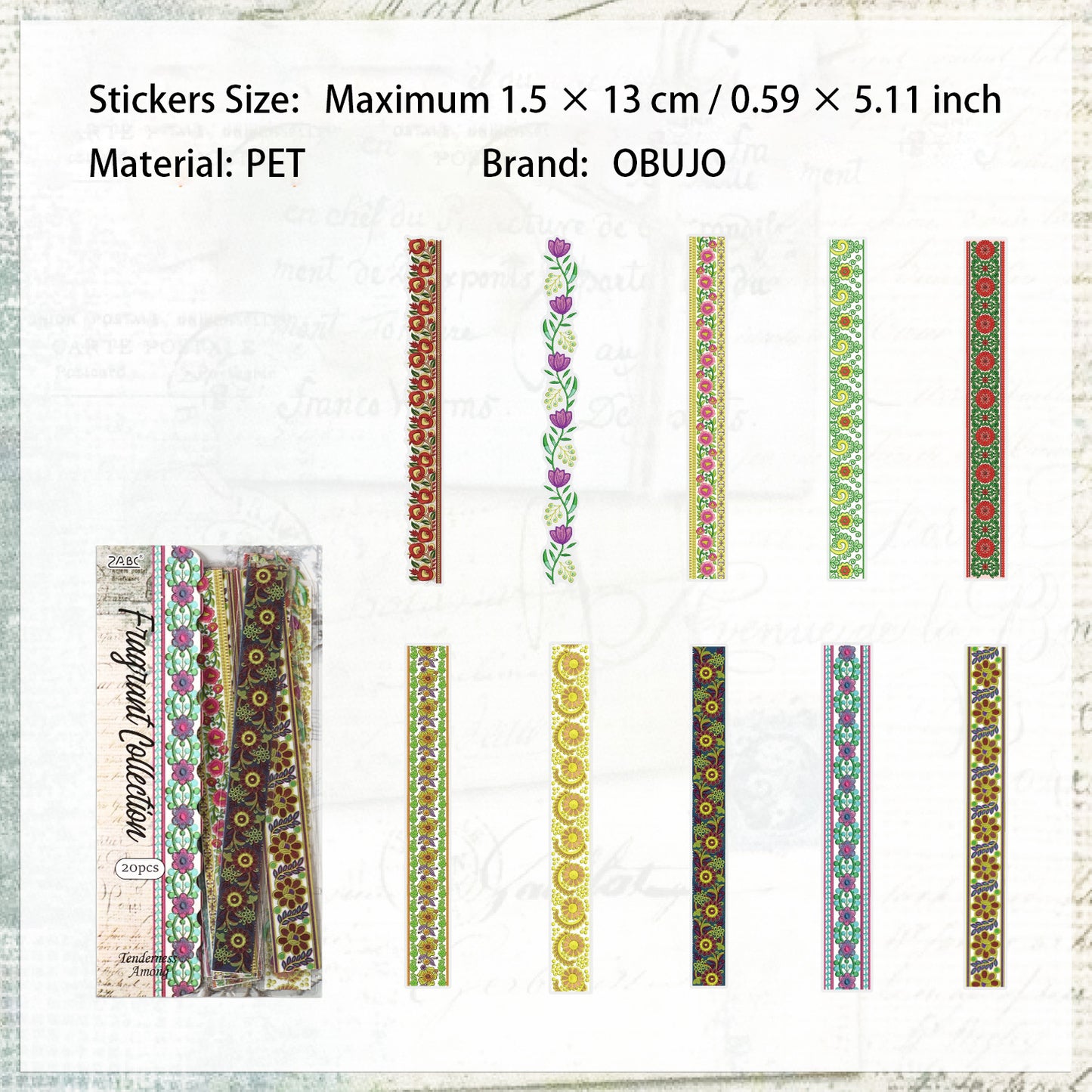 20 Pcs Lace Floral PET Stickers HJQJ