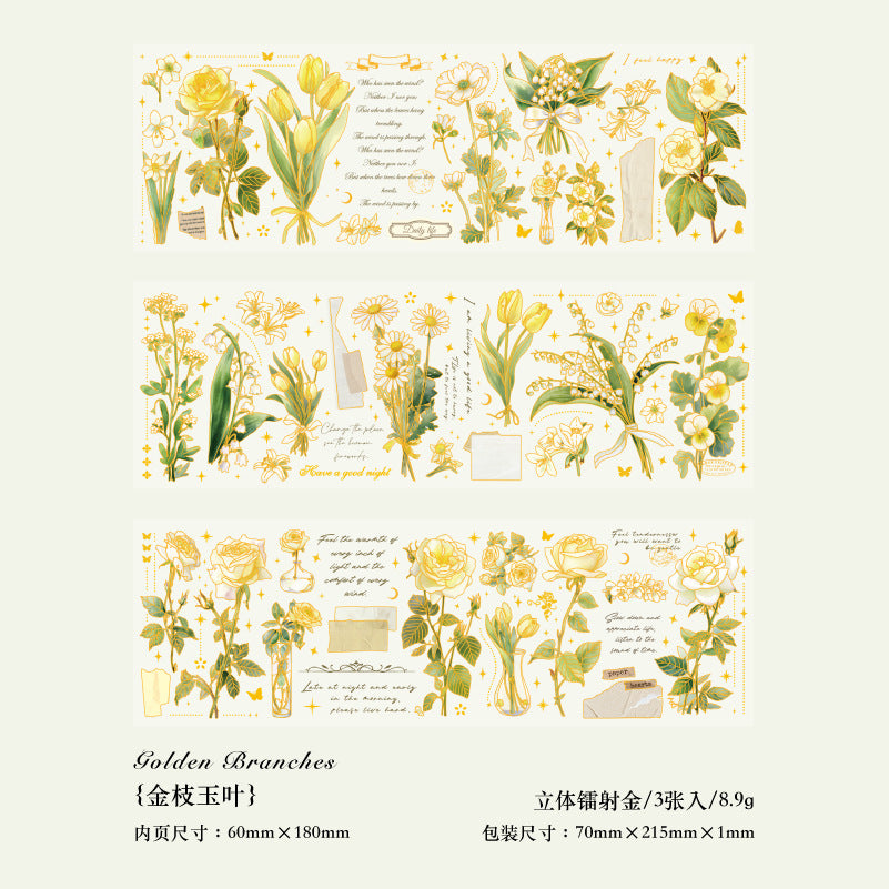 3 Pcs Flowers PET Stickers YDHY