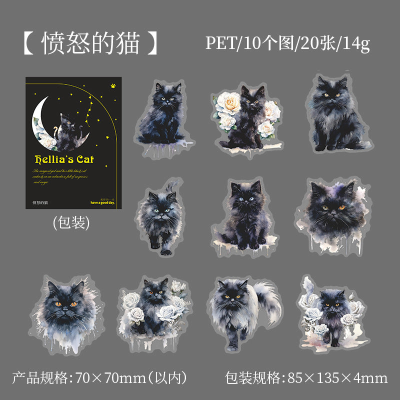 20 Pcs Black Cat PET Stickers FZXZQ