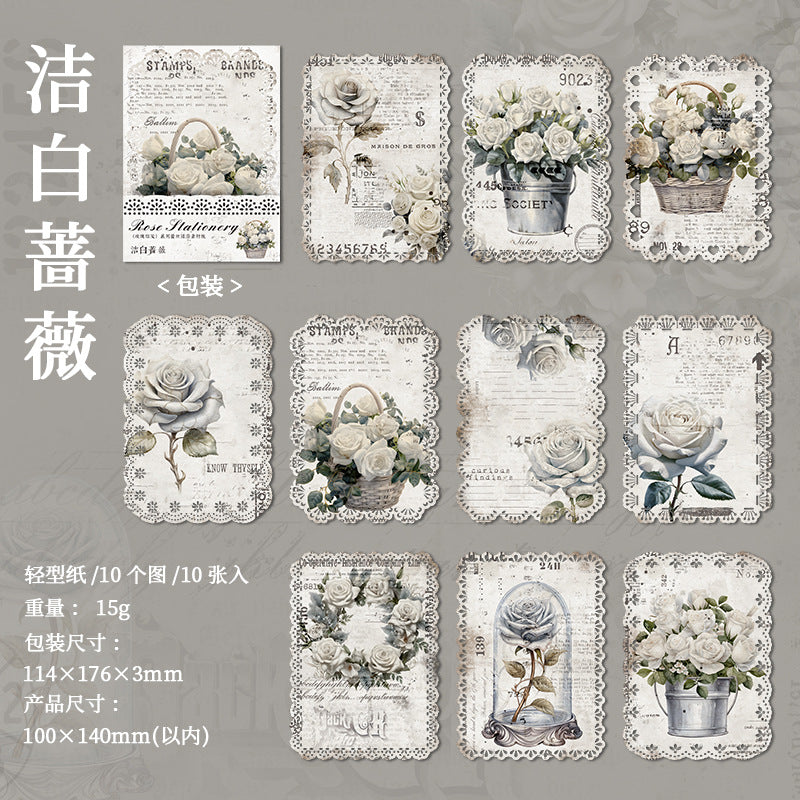 10Pcs Rose Theme Scrapbook Paper MGXJ