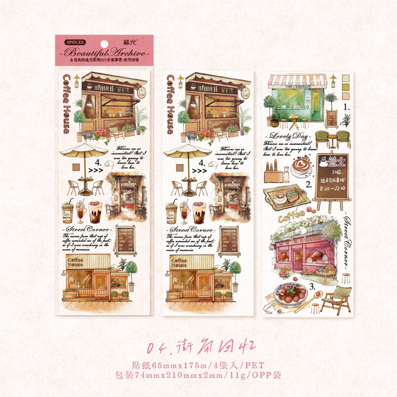 4 Pcs Vintage PET Stickers QYFDDF