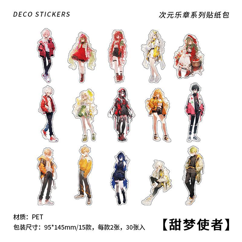 30 Pcs Carton Girl PET Stickers CYYZ