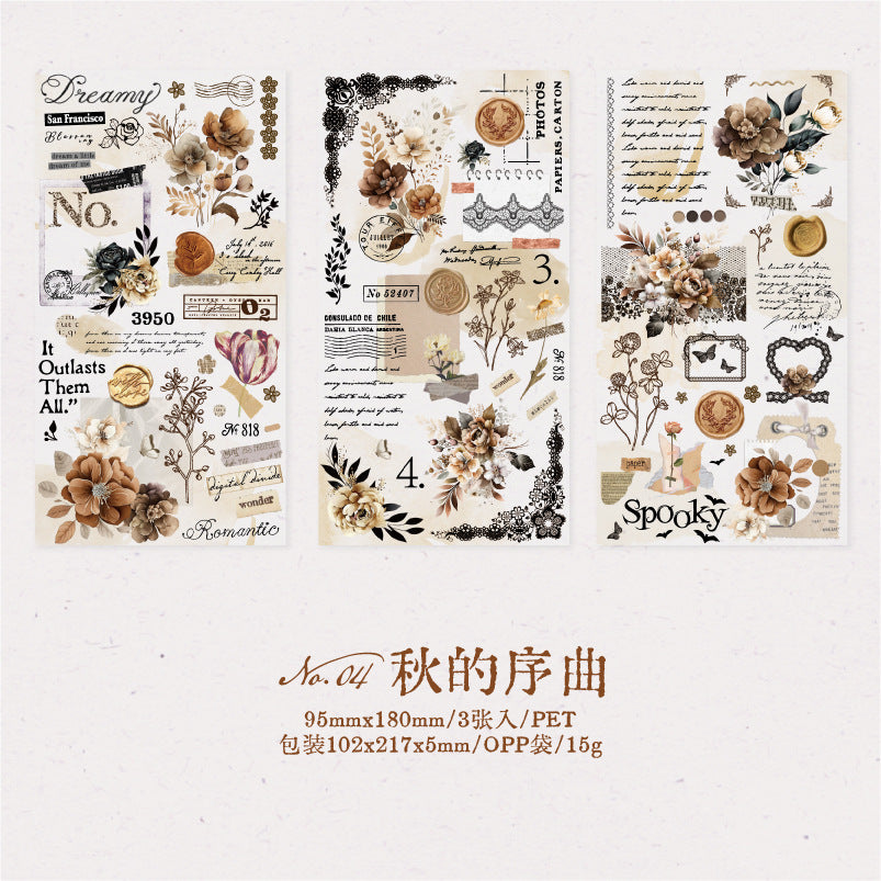 3 sheets Vintage PET Stickers LSDSY