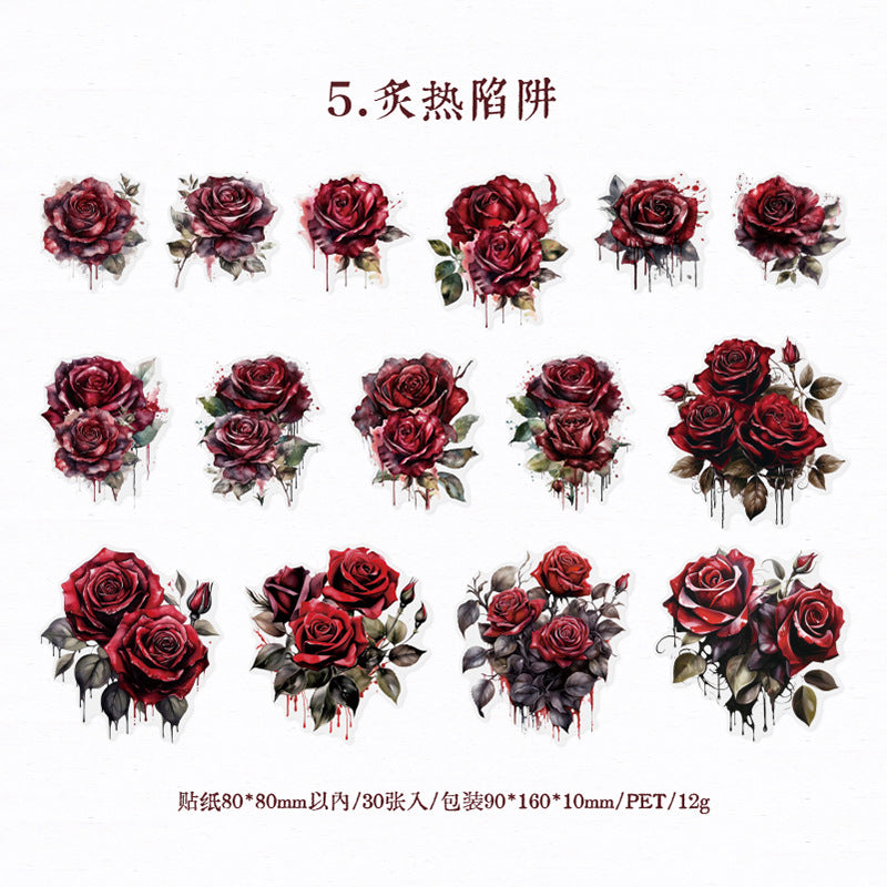 30Pcs PET Rose Stickers MGMX