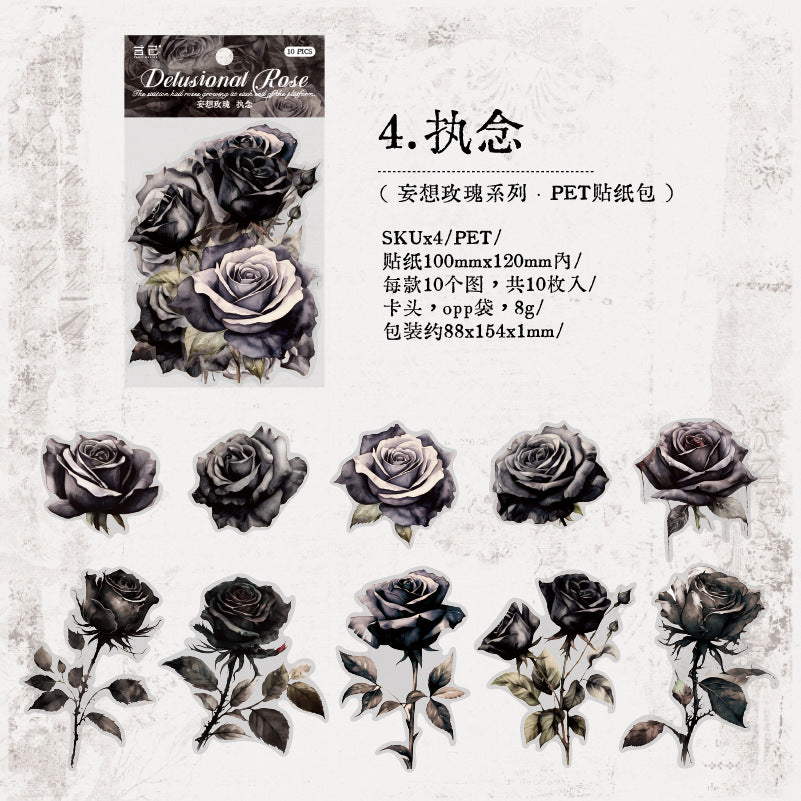 10pcs Vintage Rose Stickers WXMG