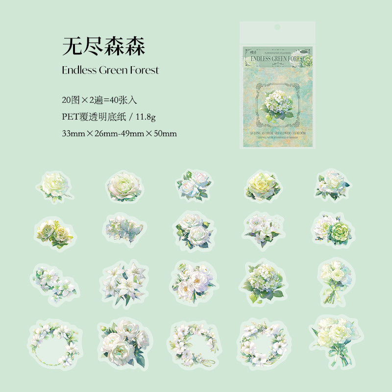 40pcs PET Flowers Stickers HHHXTJ