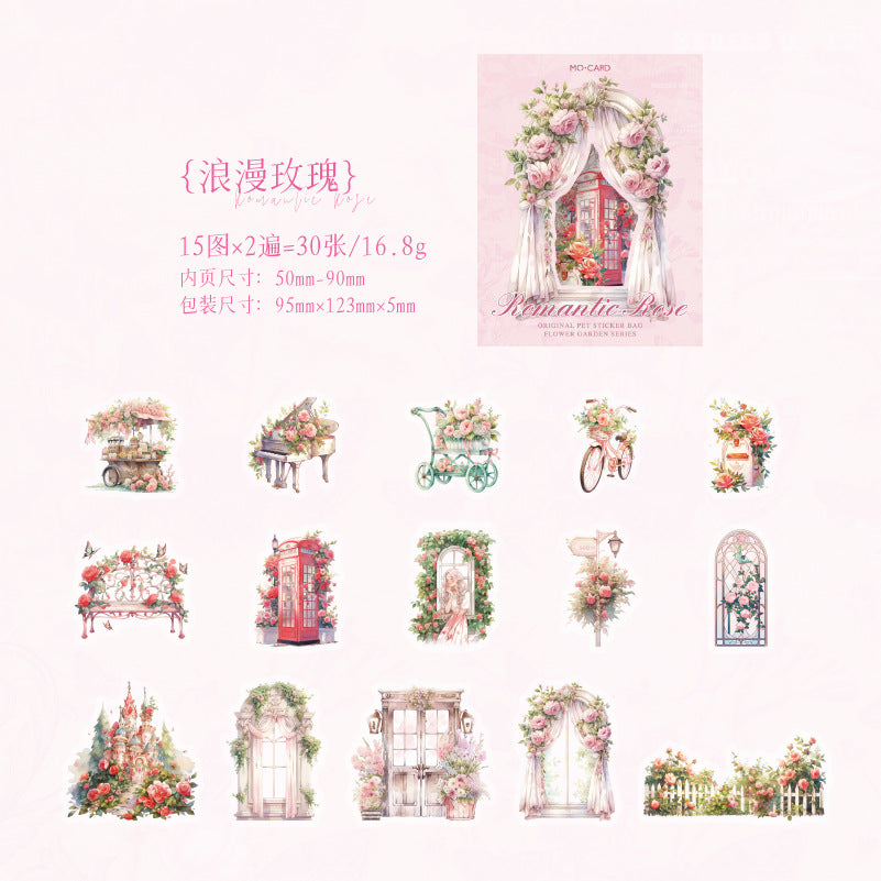 30 Pcs Floral PET Stickers HJTY