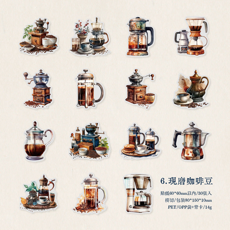 30pcs Coffee PET Stickers KFRJ