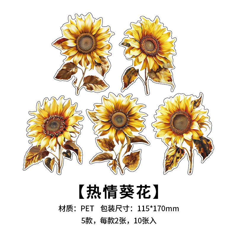 10 Pcs PET Flower Stickers Pack WRHS