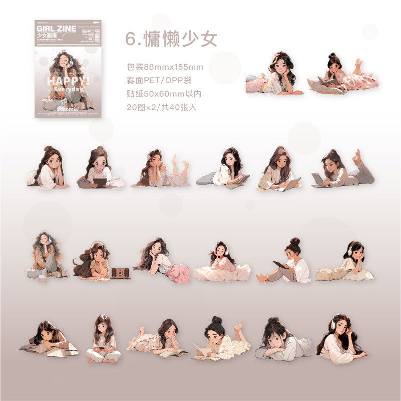 40 Pcs Girl PET Stickers SNHB
