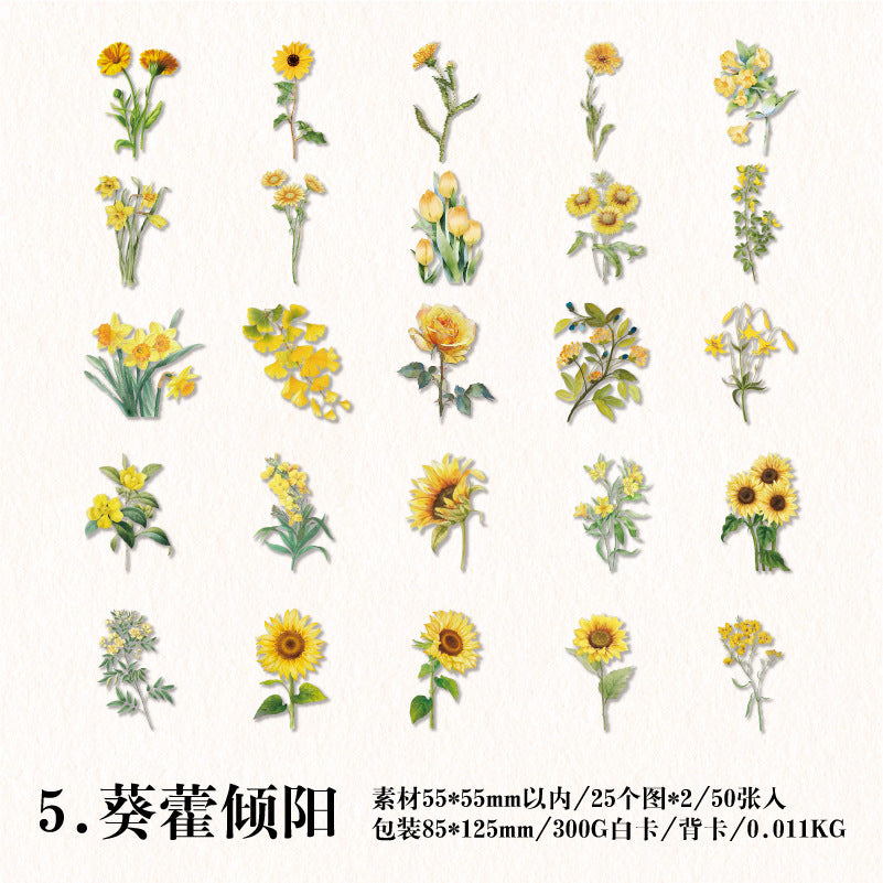 50 Pcs Flowers PET Stickers HJSC