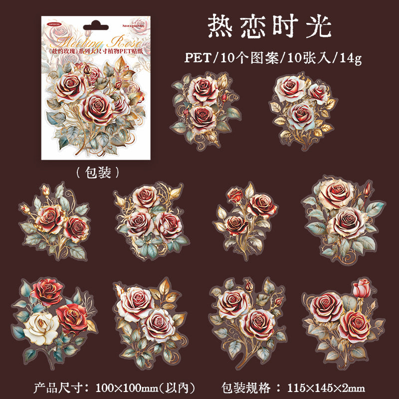 10 Pcs Vintage Rose Stickers FYMG