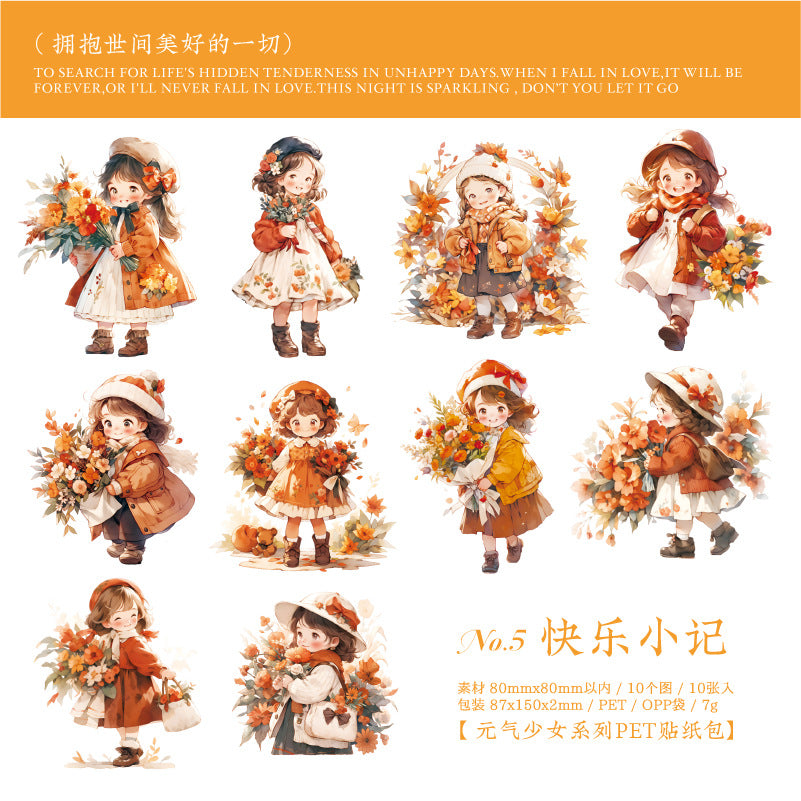 10 Pcs Cartoon Girl PET Stickers YQSN