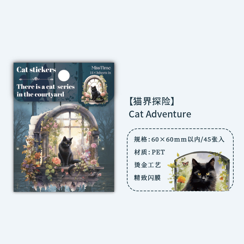 45 Pcs Cat Theme PET Stickers YLYM