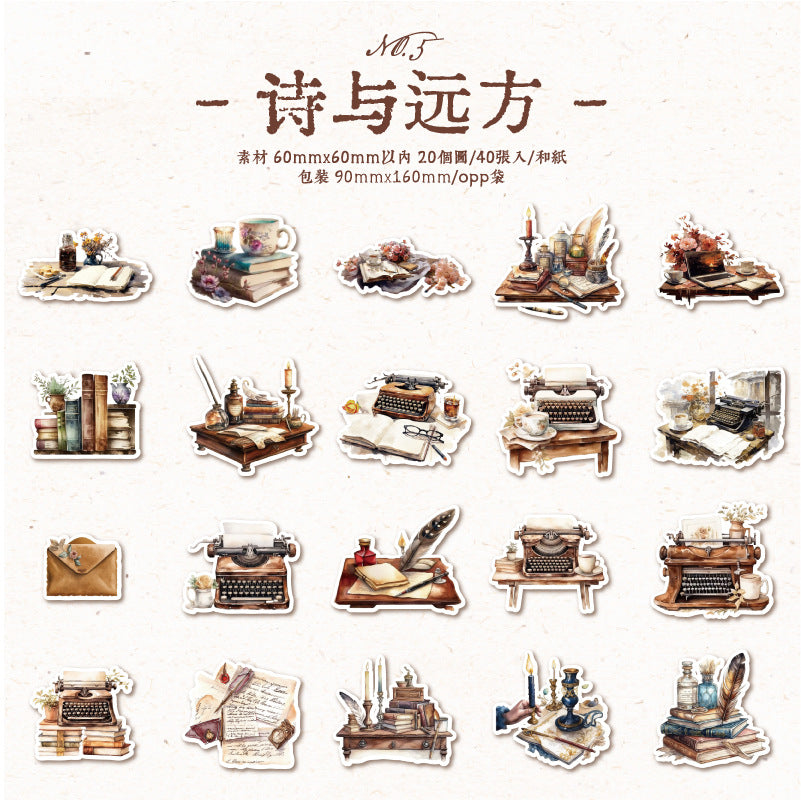 40Pcs Vintage Washi Stickers DRXY