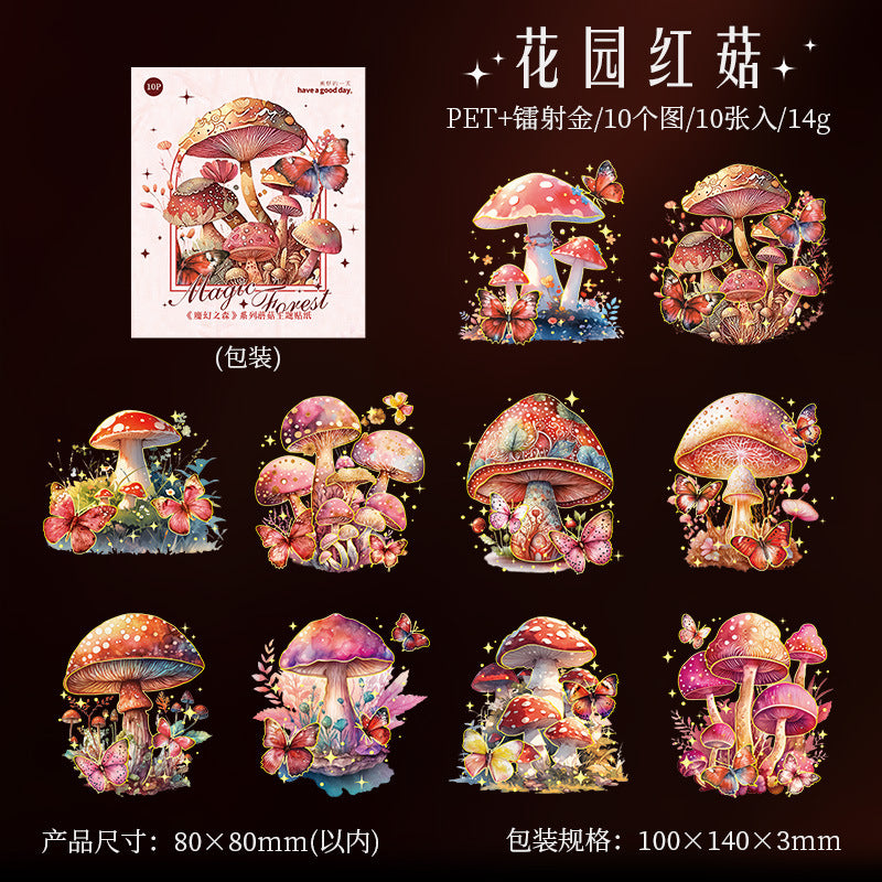 10pcs PET Mushroon Stickers MHZS