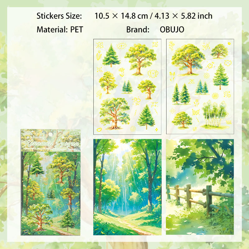 4 Sheets Seasonal Tree PET Stickers SYLJ