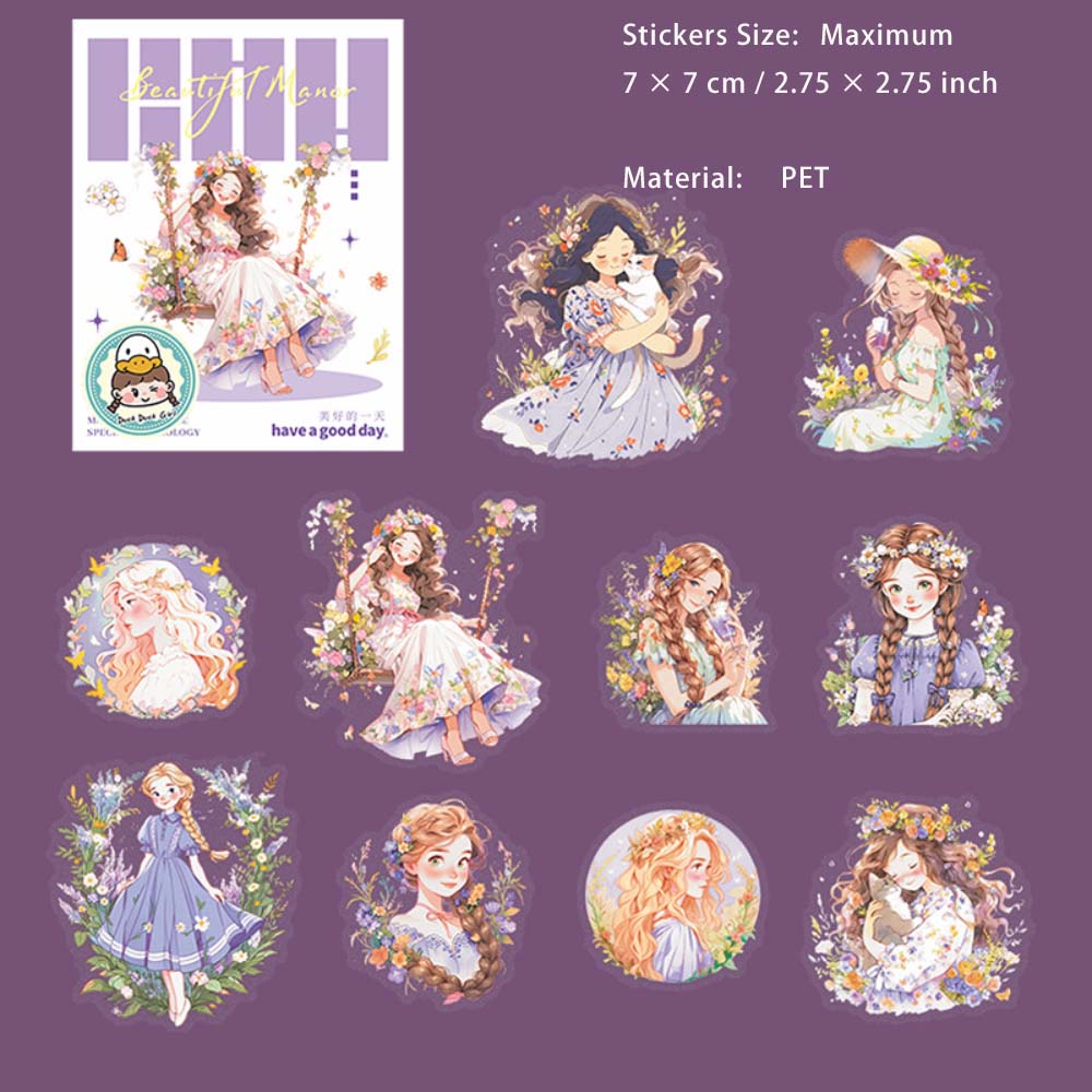 10 Pcs Manor Girl PET Stickers QLZY