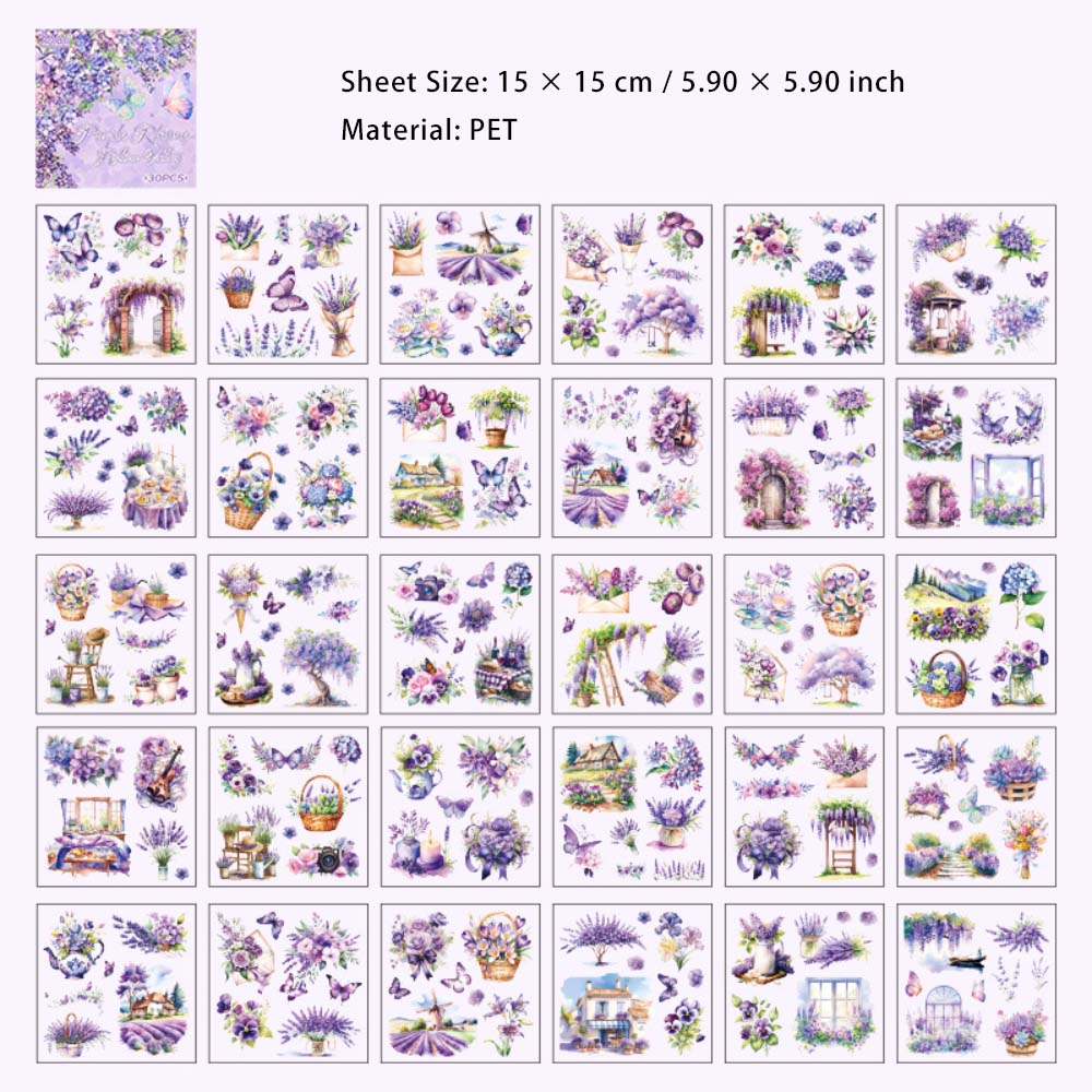 30 Sheets Garden Flower PET Stickers Book WSSL