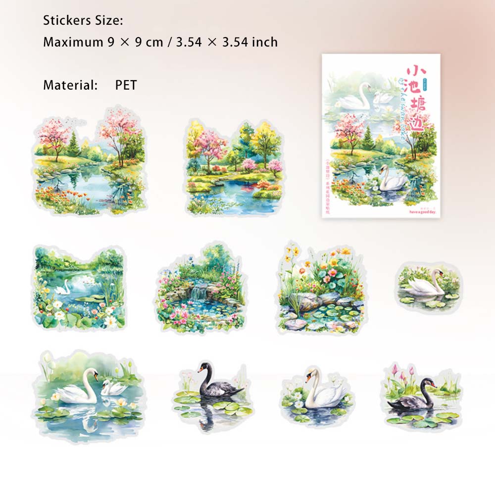 10 Pcs Pond Theme PET Stickers XCTB