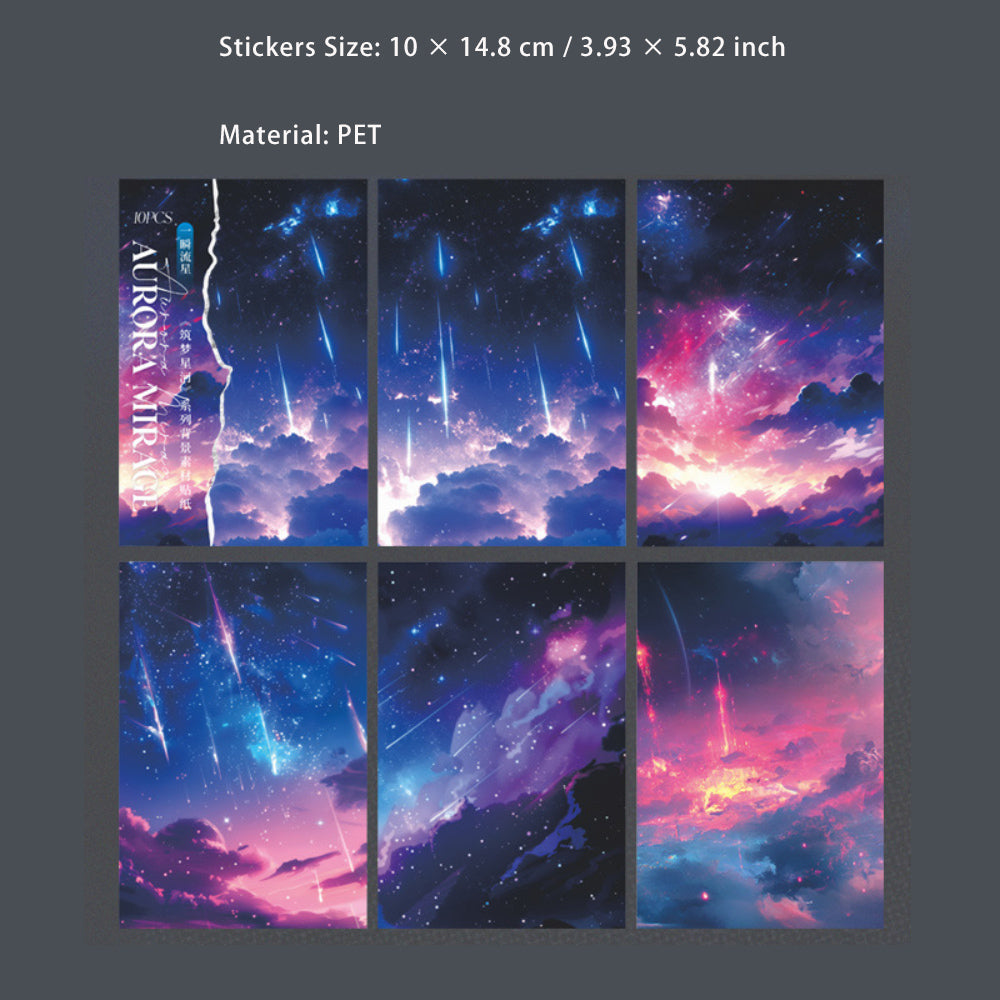 10 Sheets Aurora Galexy Theme PET Stickers ZMXH