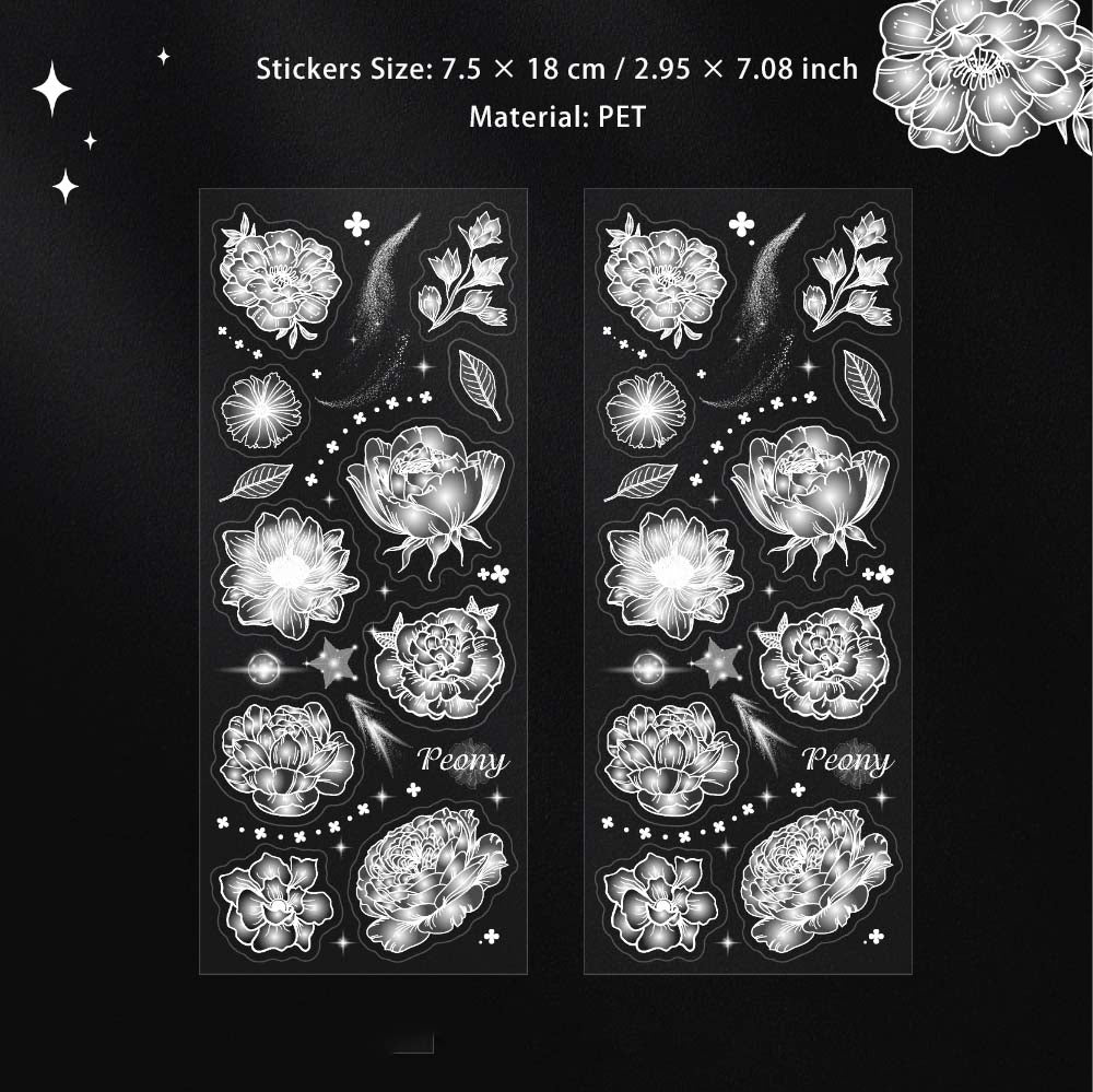 2 Sheets Glitter PET Flower Stickers YXHD