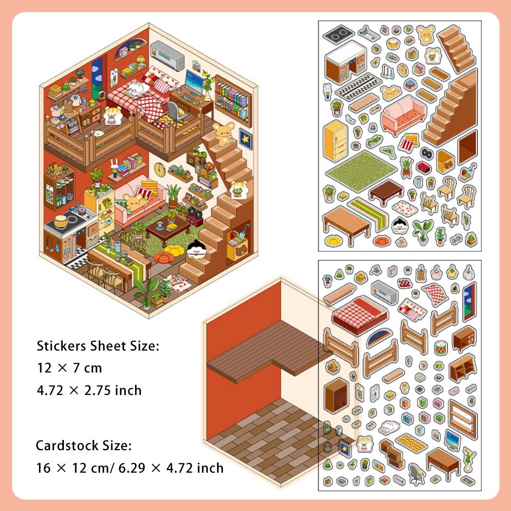 Diy 3D House PET Stickers Kit WDXW