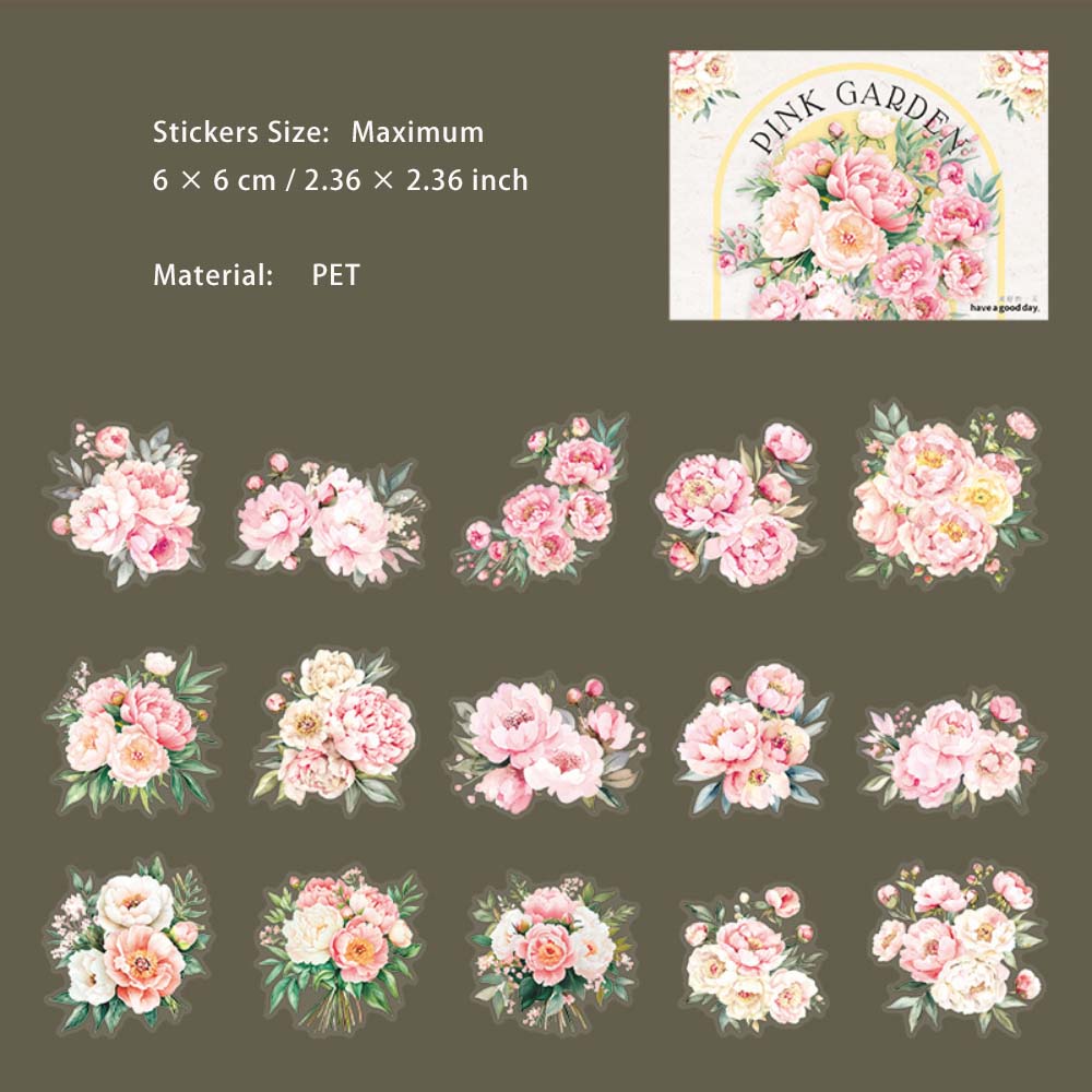 30 Pcs Pink Flower PET Stickers FZHY