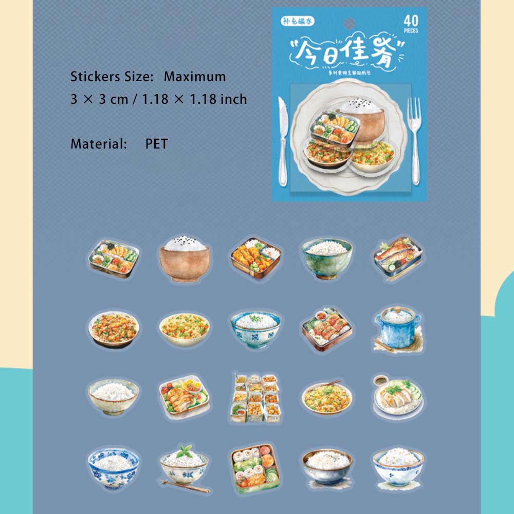 20 Pcs Food Dinner PET Stickers JRJY