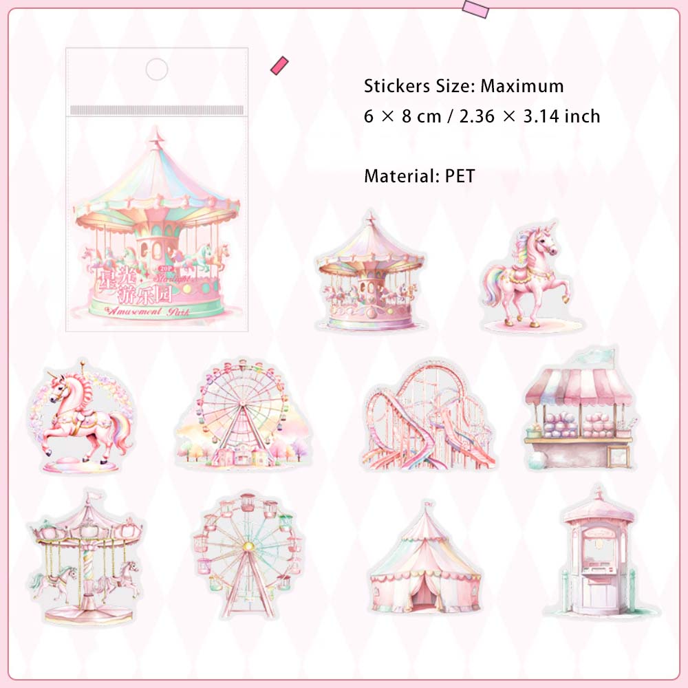 20 Pcs Amusement Park PET Stickers XGYLY