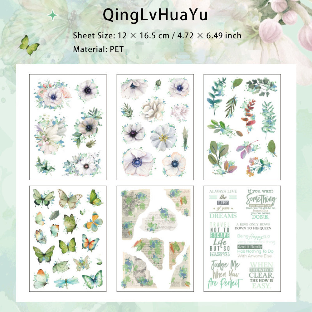 6 Sheets PET Flower and Leaf Stickers HDLY