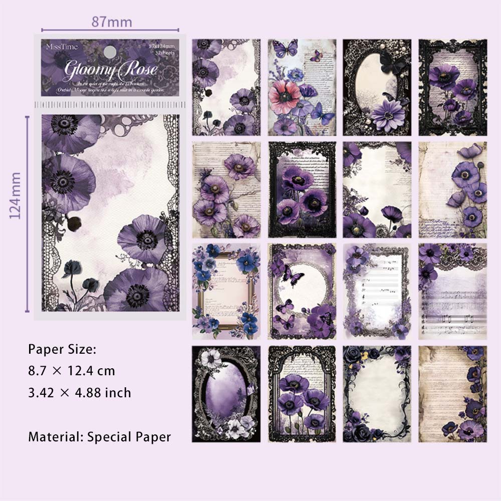 32 Sheets Gothic Flower Scrapbook Paper HYDZ