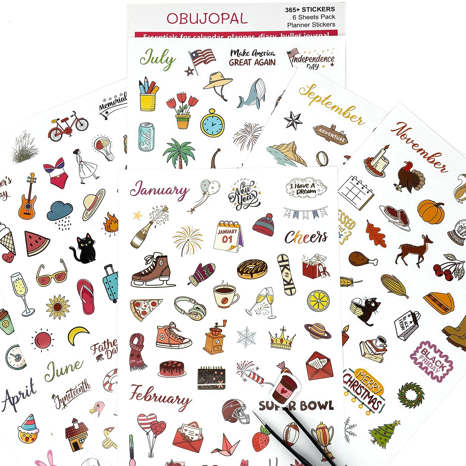 365+ Pcs Daily Planner Stickers, 6 Sheets