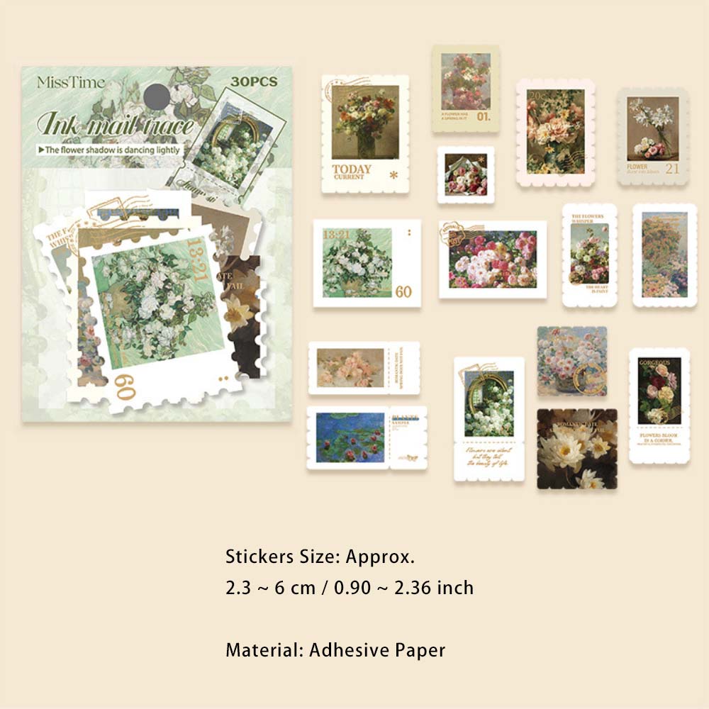 30 Pcs Botanical Postage Stamp Stickers MCYJ