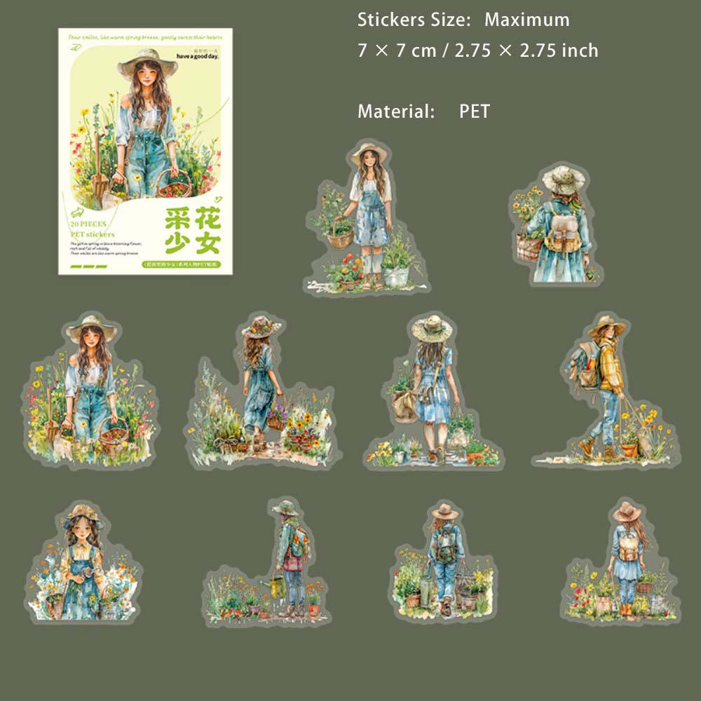20 Pcs Flower Girl PET Stickers HTLDSN
