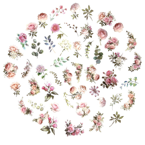 100 Pcs Watercolor Botanical Flowers Stickers - Pink