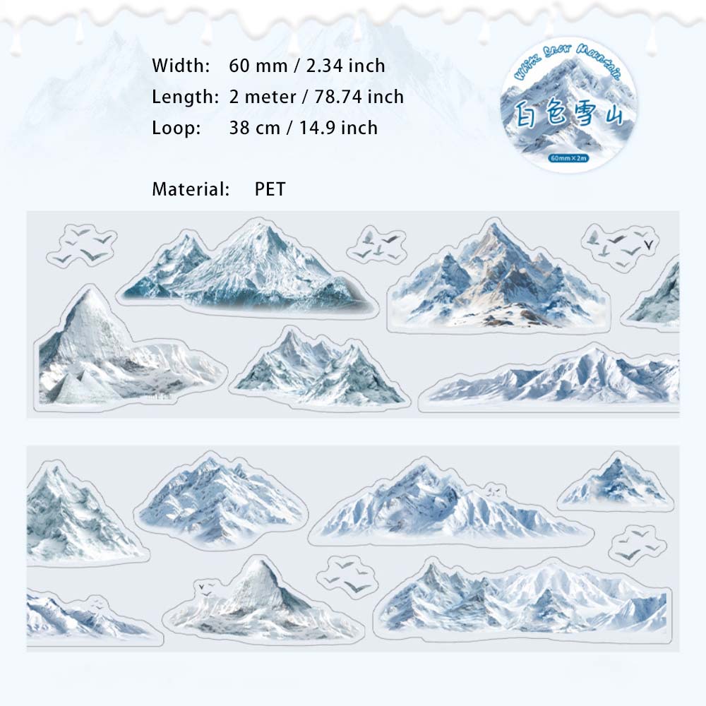 1 Roll Pre-cut Snow Mountain PET Stickers Tape BXSX