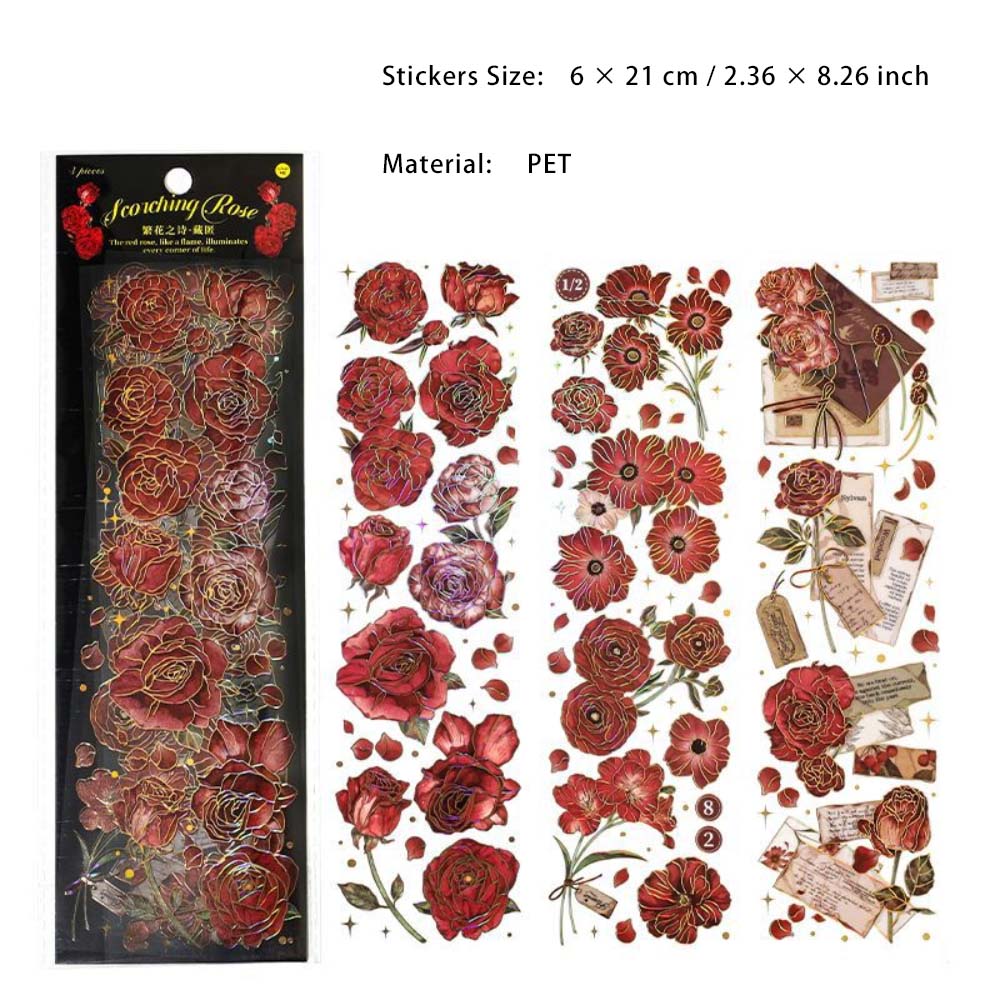 3 Sheets Flower PET Stickers Tape FHZS