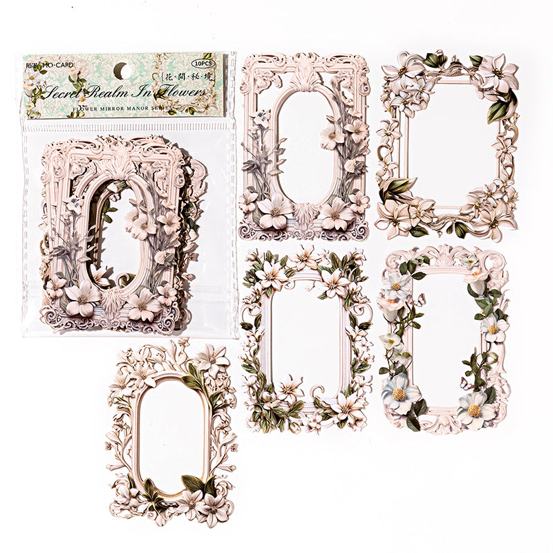 10 Pcs Antique Victorian Hollow Floral Relief Frame Scrapbooking Paper - White Flower