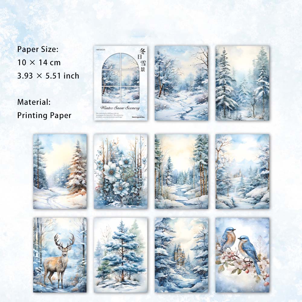 30 Sheets Snow Forest Scrapbook Paper DRXJ