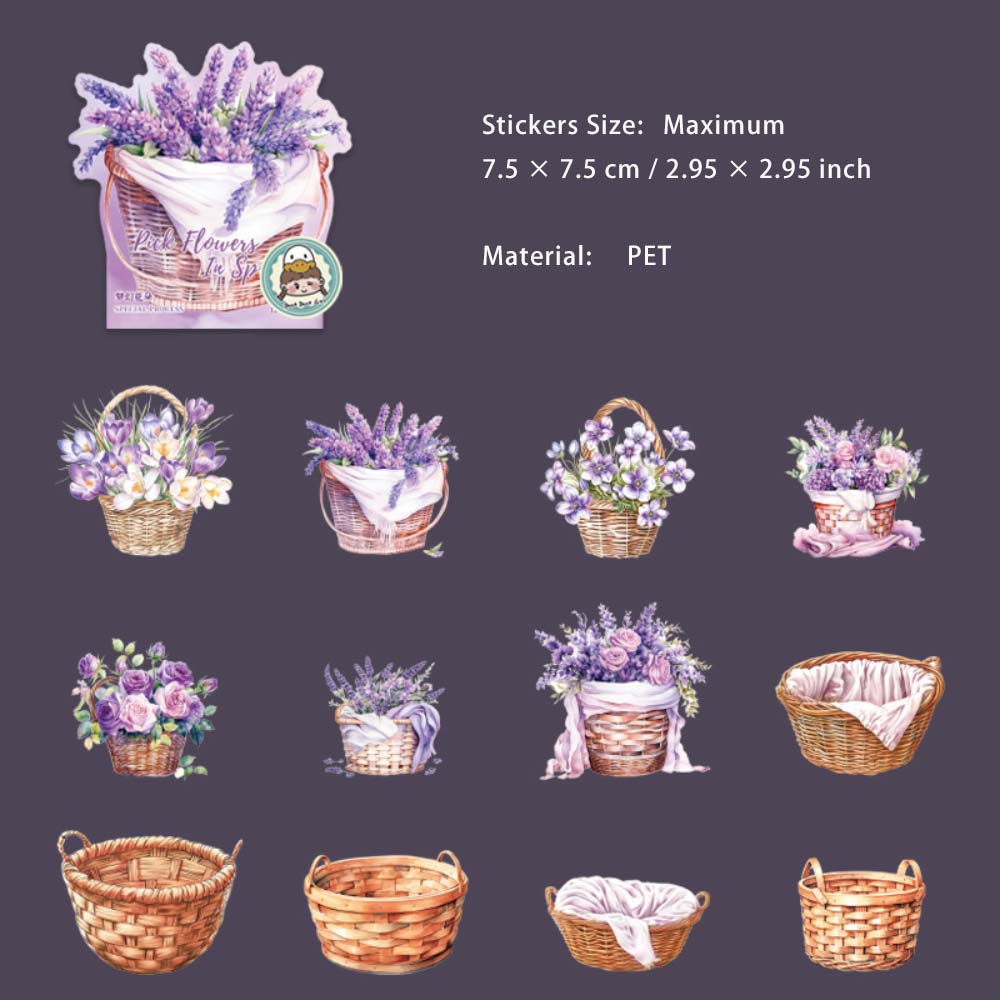 12 Pcs Flower Basket PET Stickers CRCH