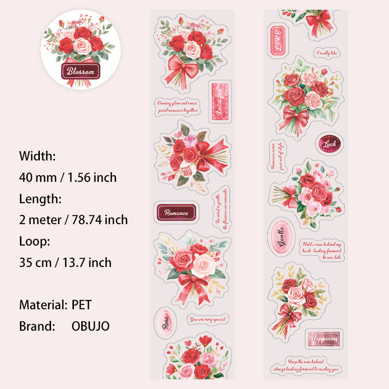 1 Roll Bouquet Flower PET Stickers Tape HYSK