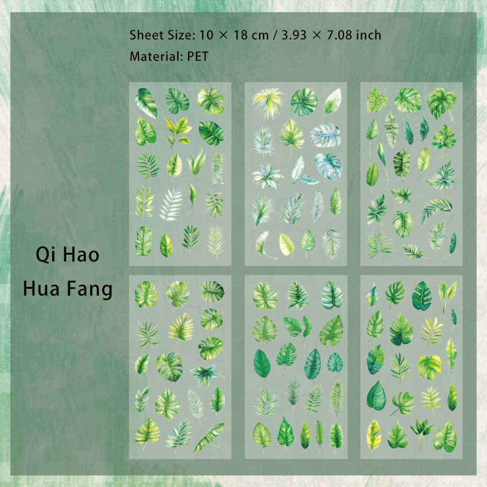 6 Sheets Flowers Leaf PET Stickers QHHF