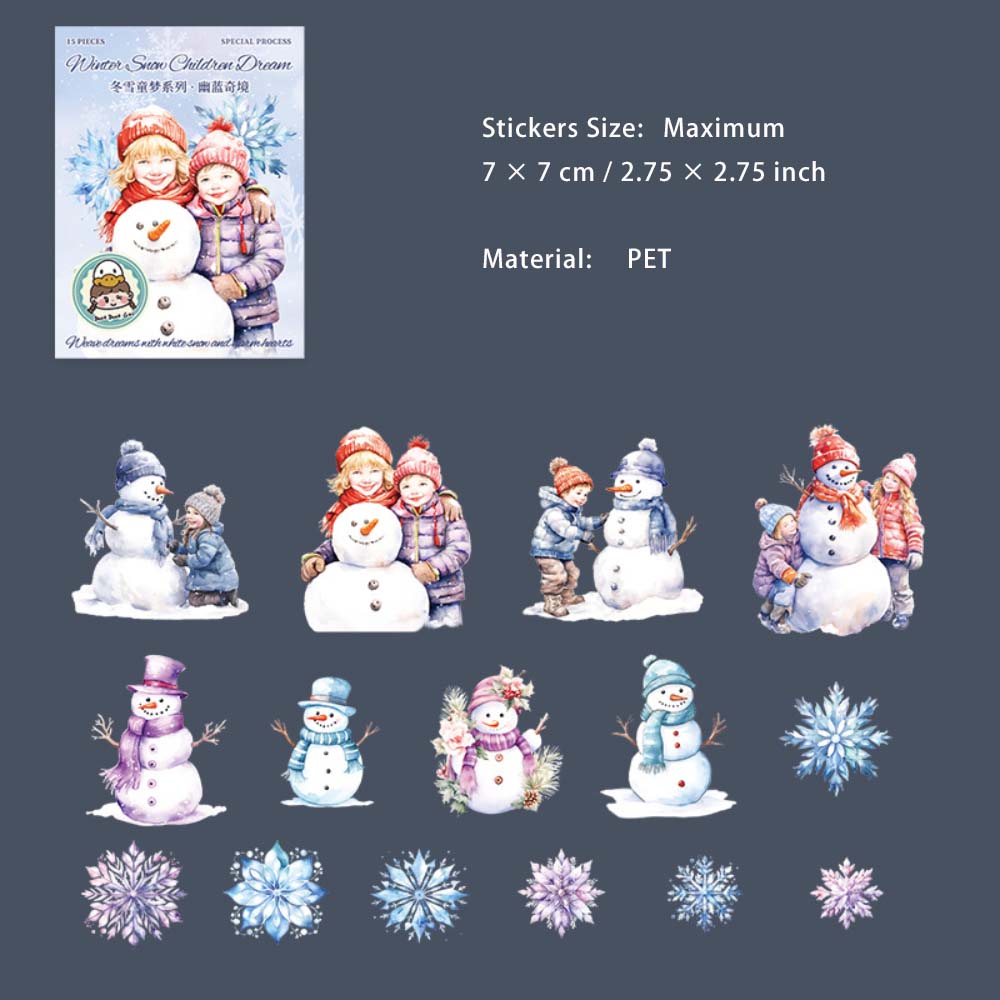 15 Pcs Christmas Snowman Snowflake PET Stickers DXTM