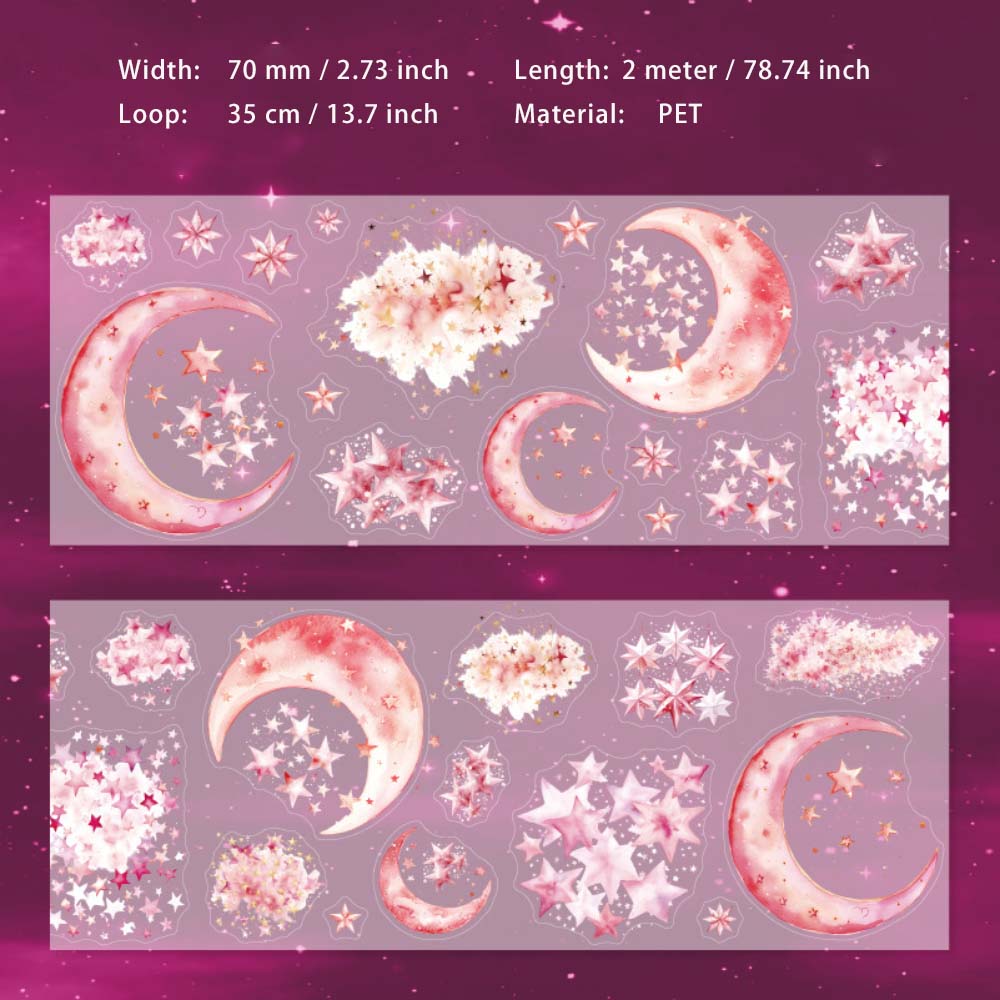 1 Roll Pre-cut Moon Star PET Stickers Tape XXSY