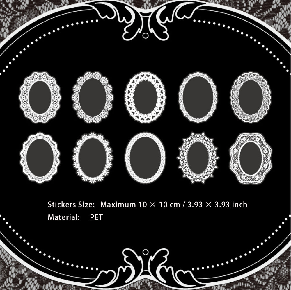 10 Sheets Lace Frame PET Stickers SYJD