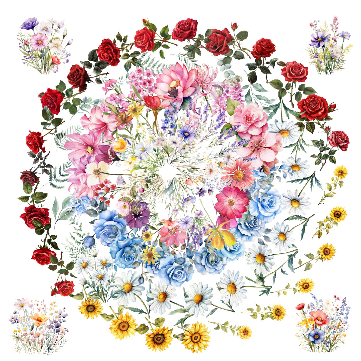 100 Pcs Elegant Watercolor Flower PET Stickers