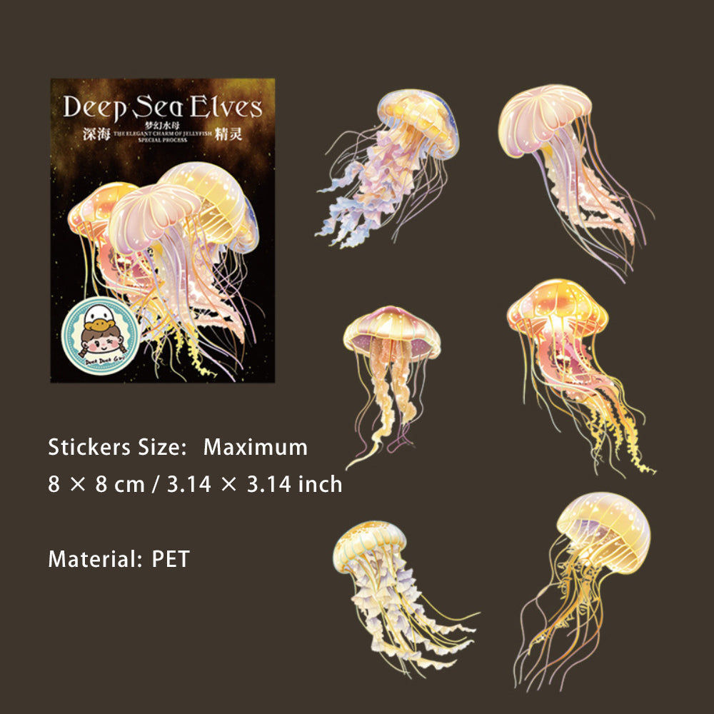 12 Pcs Large Size Glitter Jellyfish PET Stickers SHJL