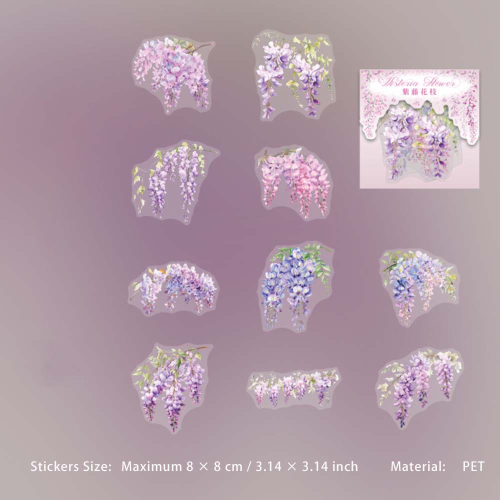10 Pcs Purple Flower Vine PET Stickers ZTHM